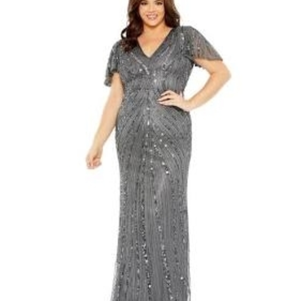 Mac Duggal Silver Sequin Wedding Dress
